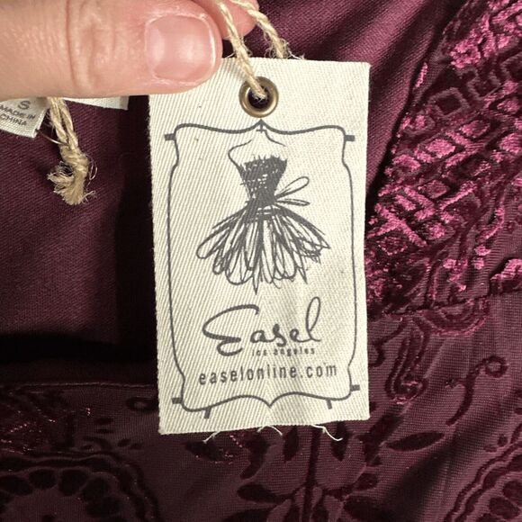 Easel Women's Witchy Romantic Velvet Burnout Empire Dress S Maroon Dark - Picture 13 of 16